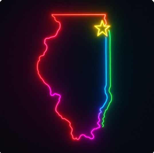 Neon outline of the state of Illinois — Neon Wheels serves Lake County families across the state