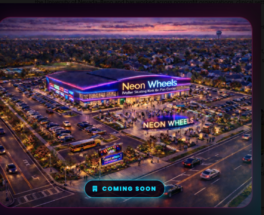 Neon Wheels Roller Skating Rink — facility vision rendering at night