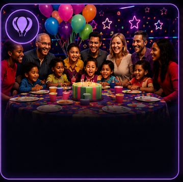 Families celebrating a birthday party together at Neon Wheels