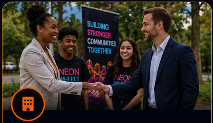 Corporate partners shaking hands at a community event