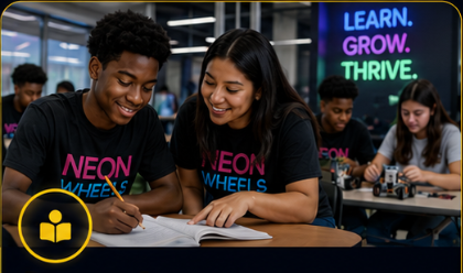 Students learning together at a Neon Wheels program