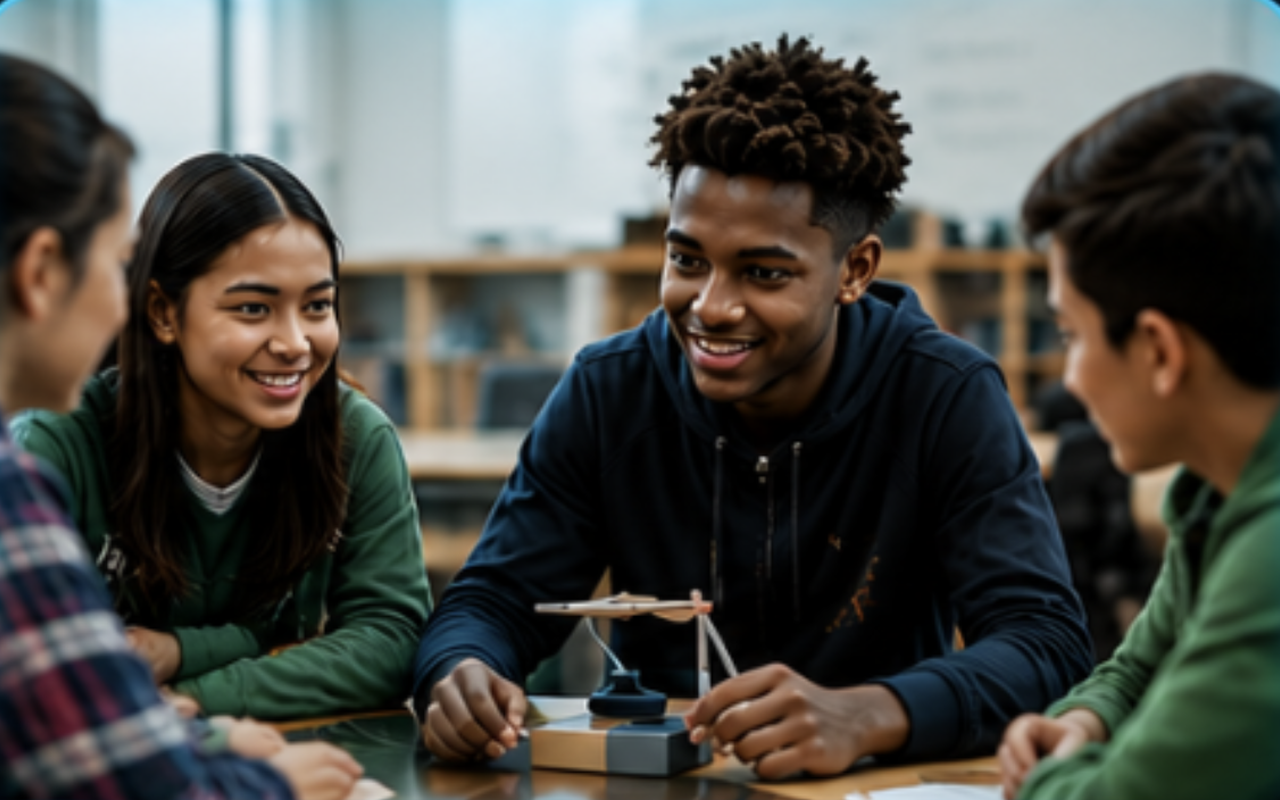 Youth working with a mentor on a robotics project