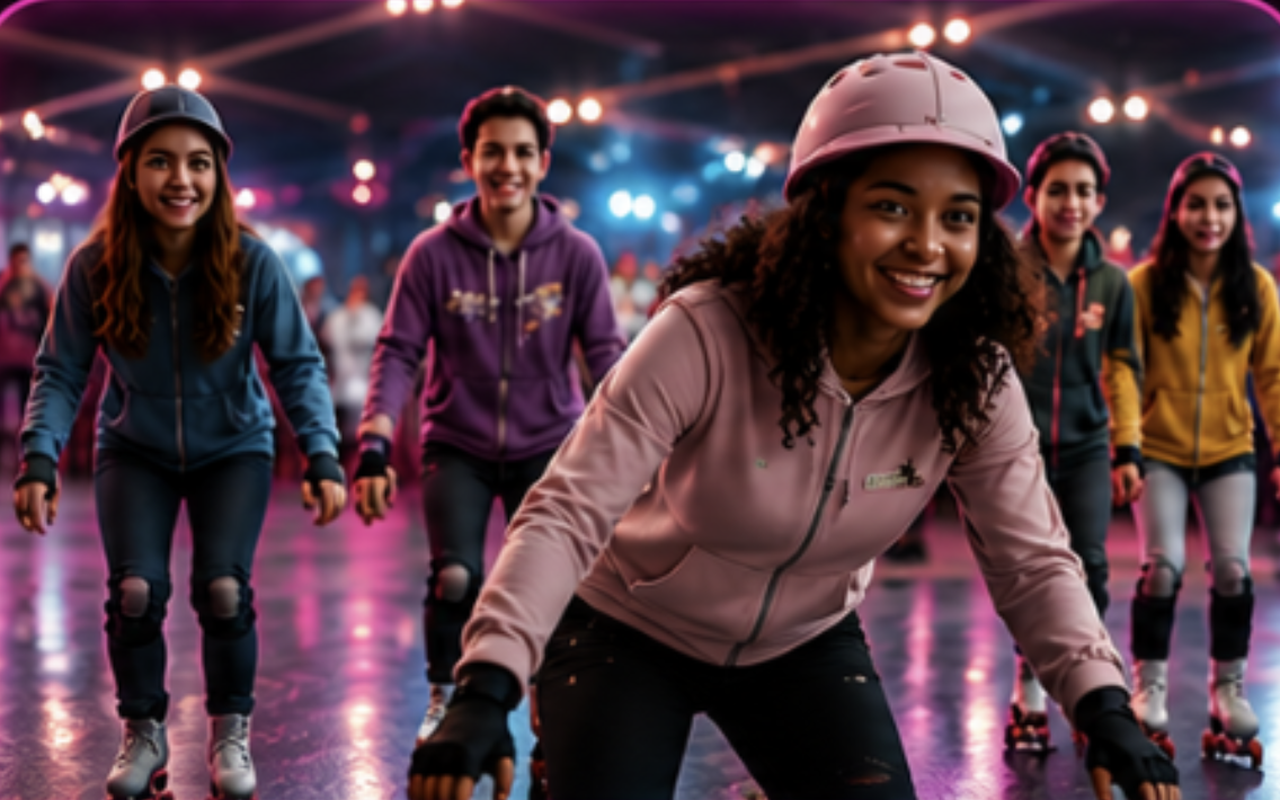 Kids skating together at the rink